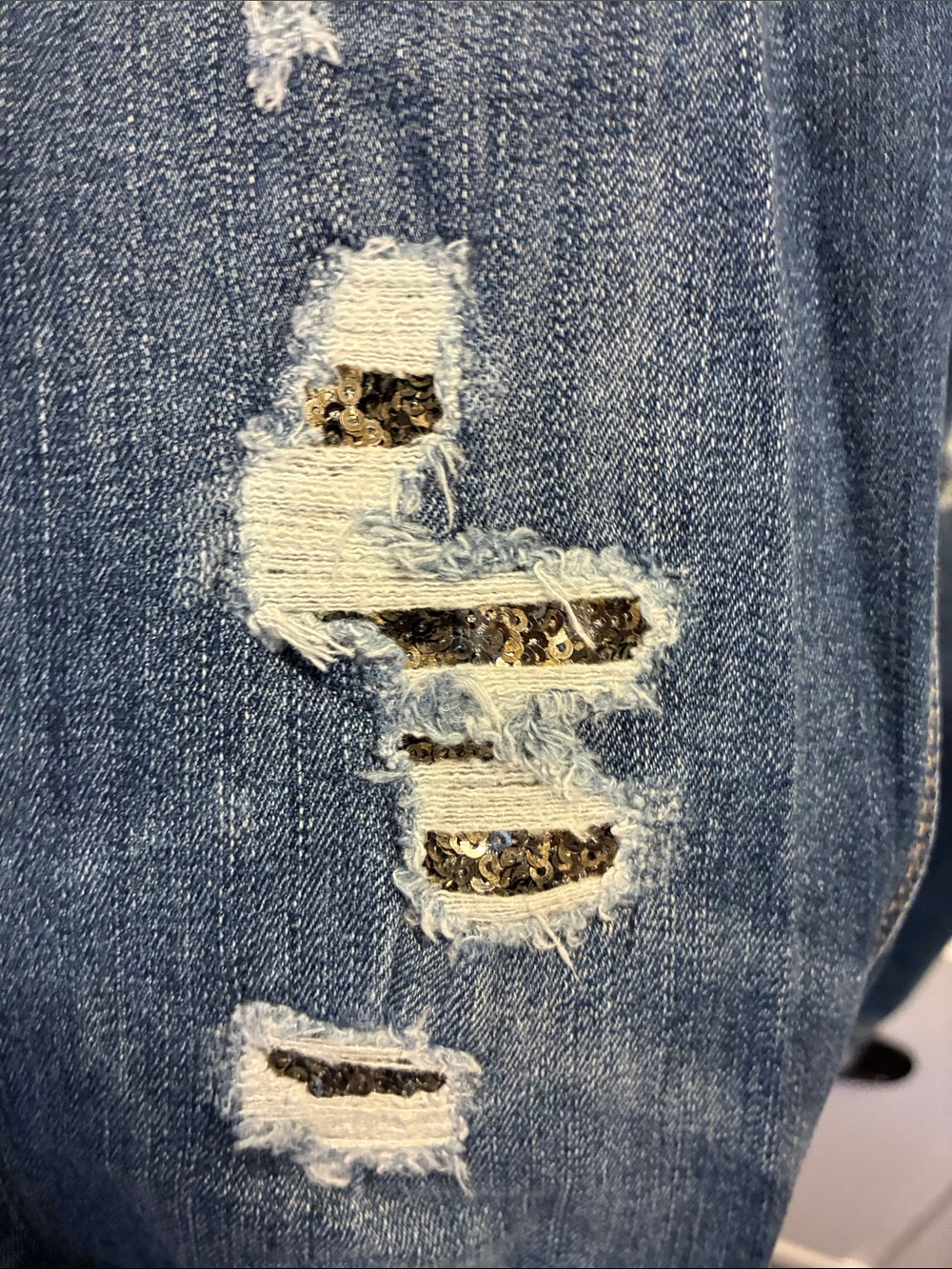 White House Black Market The skinny Distressed and sequined Blue Denim Jeans - Picture 5 of 12